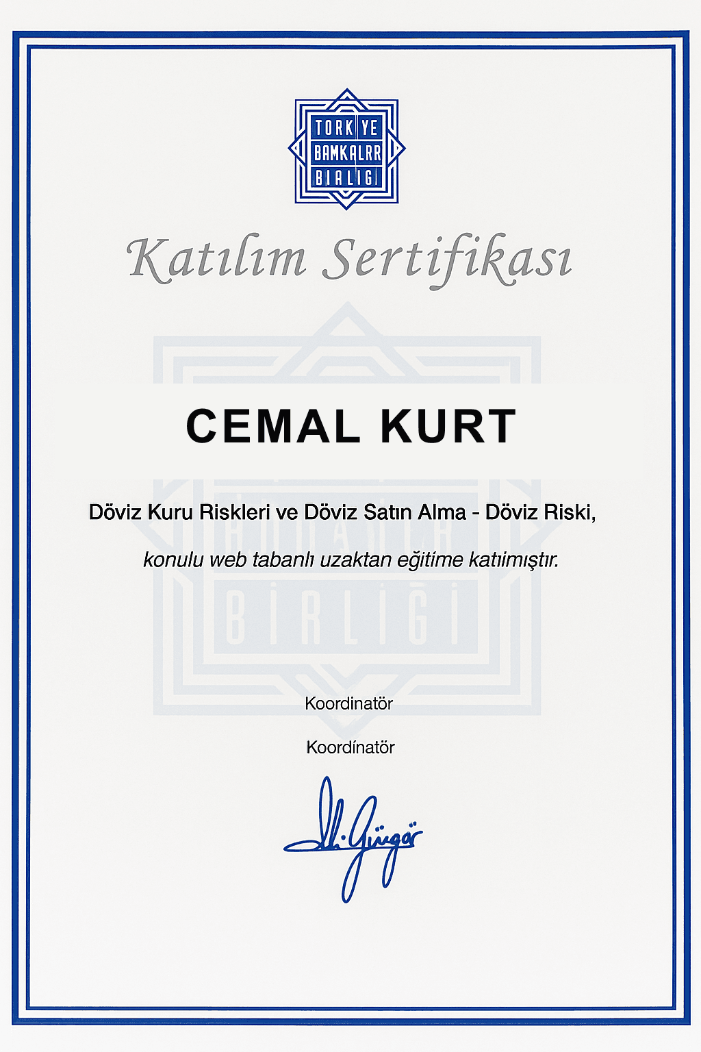 Döviz Kuru Riskleri Sertifikası - Cemal Kurt